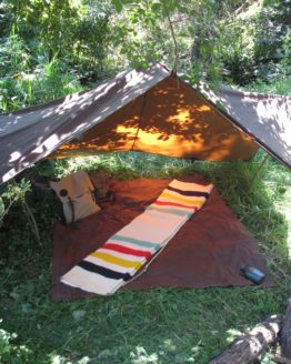 Oilskin tarp set out in Africa