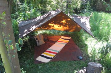 Oilskin tarp set out in Africa